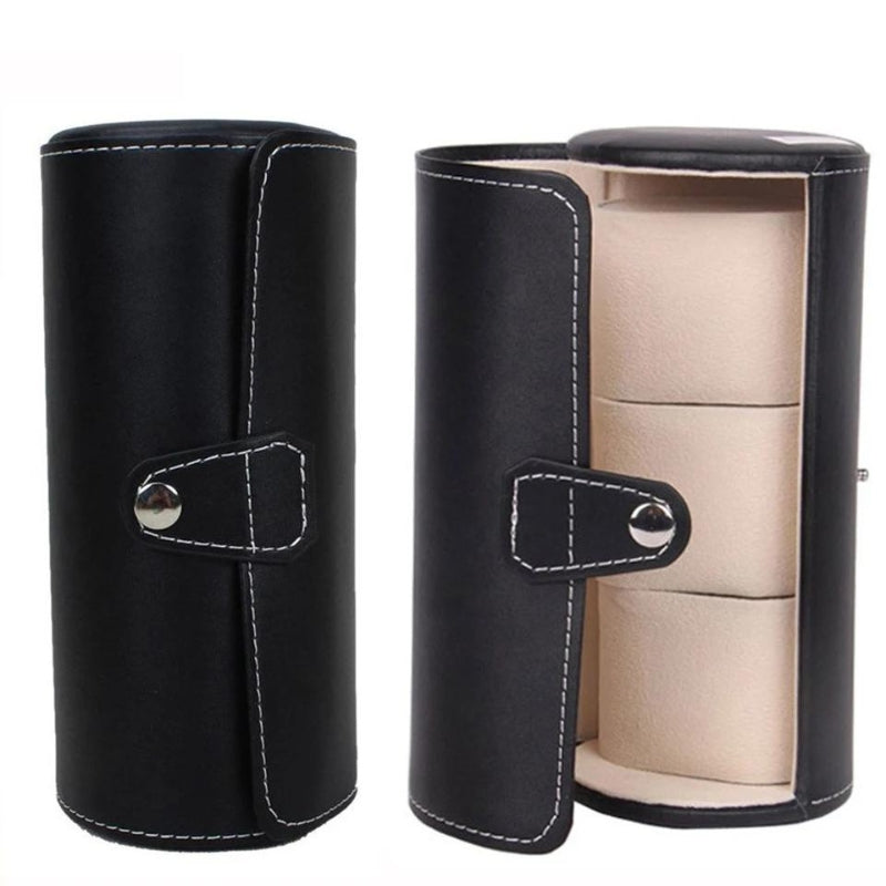etui montre voyage cuir - Rouge - Noir avec Surpiqure Rouge - Noir - Noir Texturé - Marron