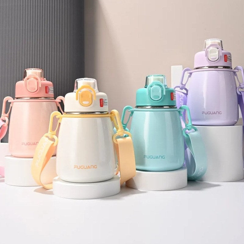 Gourde inox enfant, gamme des 4 couleurs Rose, Blanc, Vert et Violet