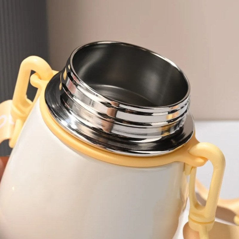 Gourde inox enfant, détail du couvercle et du bec verseur