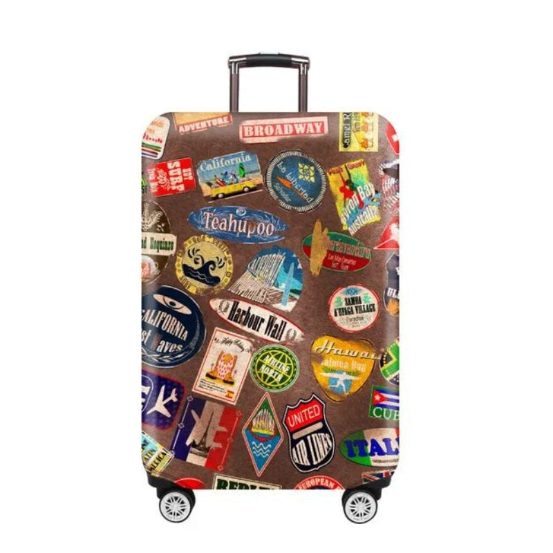 protection valise cabine - Marron Motif Stickers Voyage