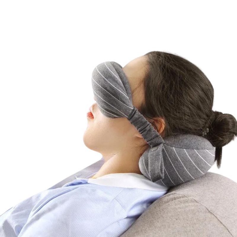 masque et oreiller voyage en avion - Gris Foncé - Gris Clair