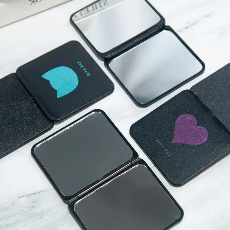 miroir de poche de luxe - Noir à Motif Lune - Noir à Motif Cœur