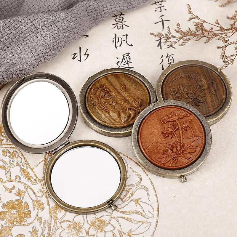 miroir de poche en bois - Marron - Marron Clair - Marron Foncé - Beige