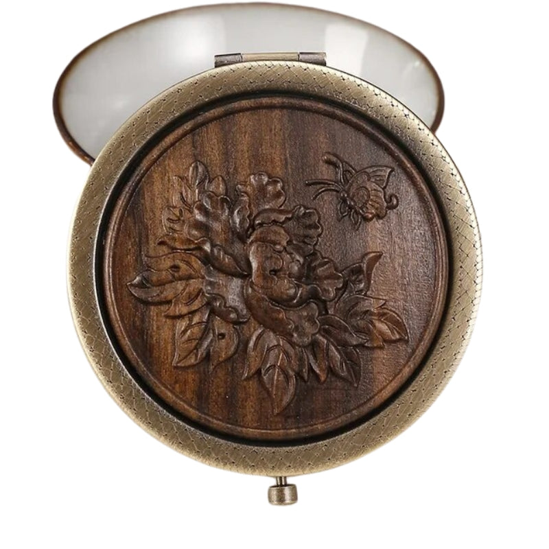petit miroir de poche en bois - Marron Foncé - Modèle 3