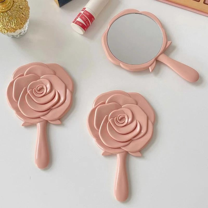 petit miroir rond de poche - Noir - Blanc - Rose