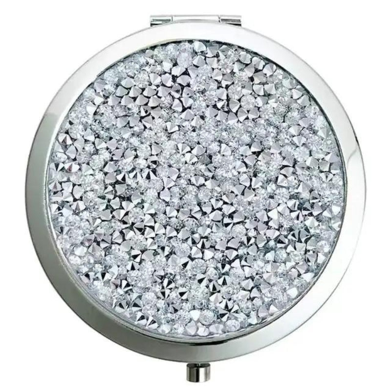 miroir de poche luxe pour femme - Argent avec des Strass Gris