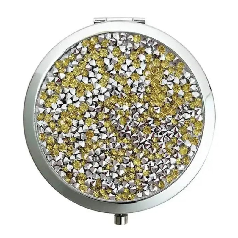 miroir de poche - Argent avec des Strass Jaune