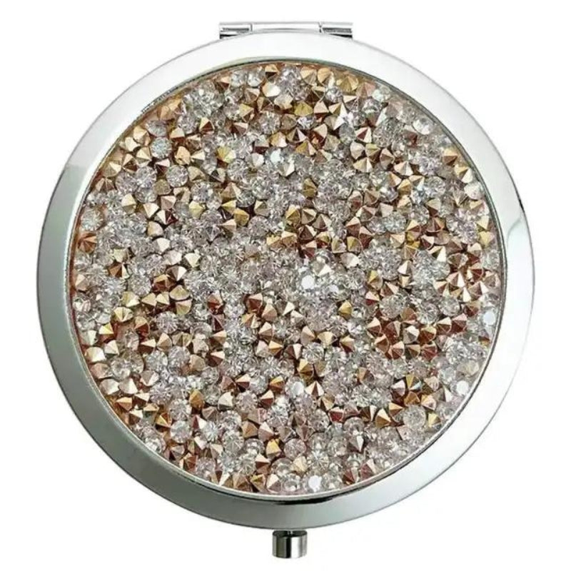 miroir de poche femme - Argent avec des Strass Rose