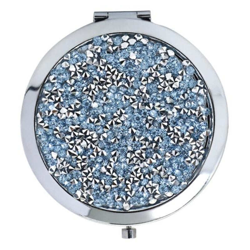 miroir de poche pour femme - Argent avec des Strass Bleu Ciel 