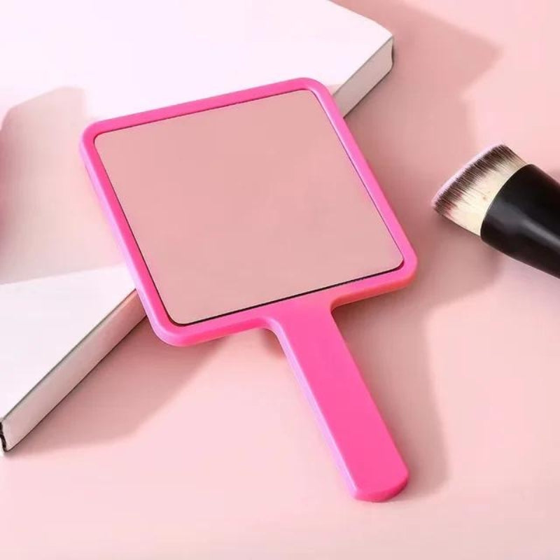 miroir de poche enfant - Rose Fushia - Carré avec Manche