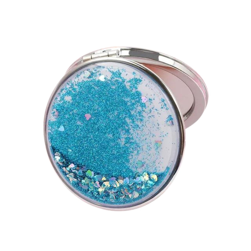 miroir de poche paillettes - Bleu - Rond
