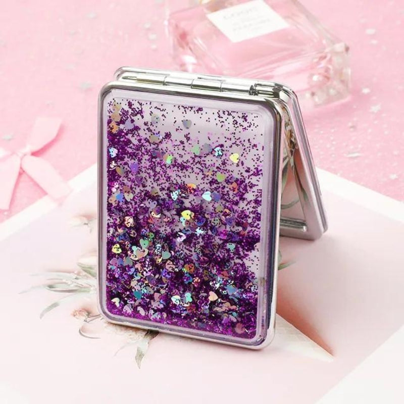 miroir de poche avec des paillettes - Violet - Carré