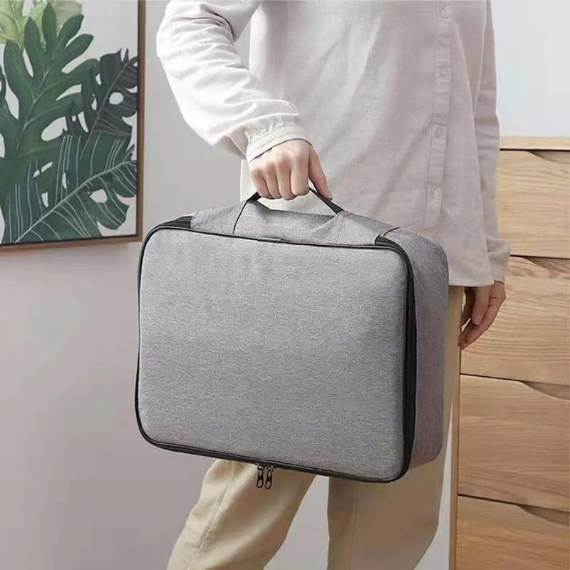 pochette pour document de voyage - Gris avec Double Fermeture Eclair - Gris avec Trois Pochettes - Gris avec Deux Pochettes