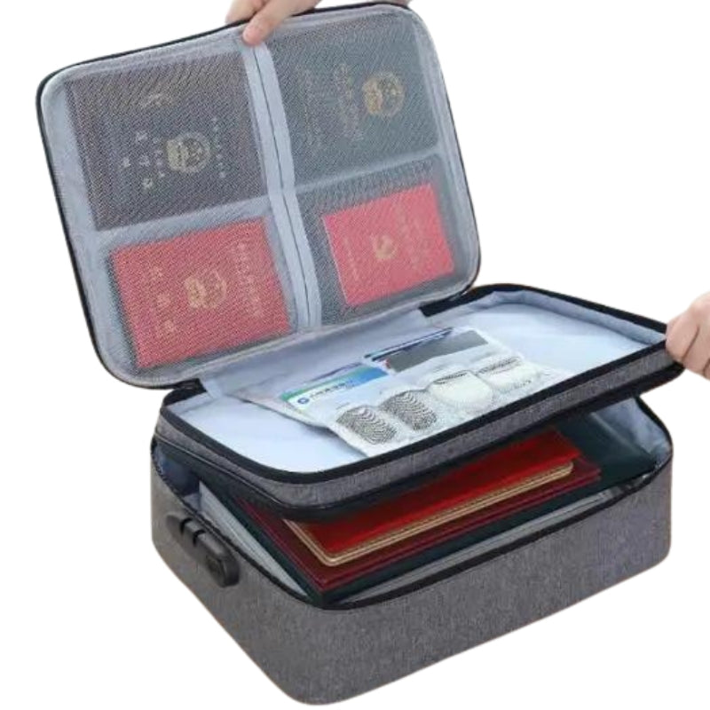 pochette porte document voyage - Gris avec Double Fermeture Eclair