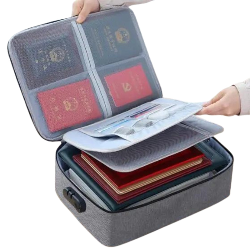 pochette documents voyage - Gris avec Trois Pochettes