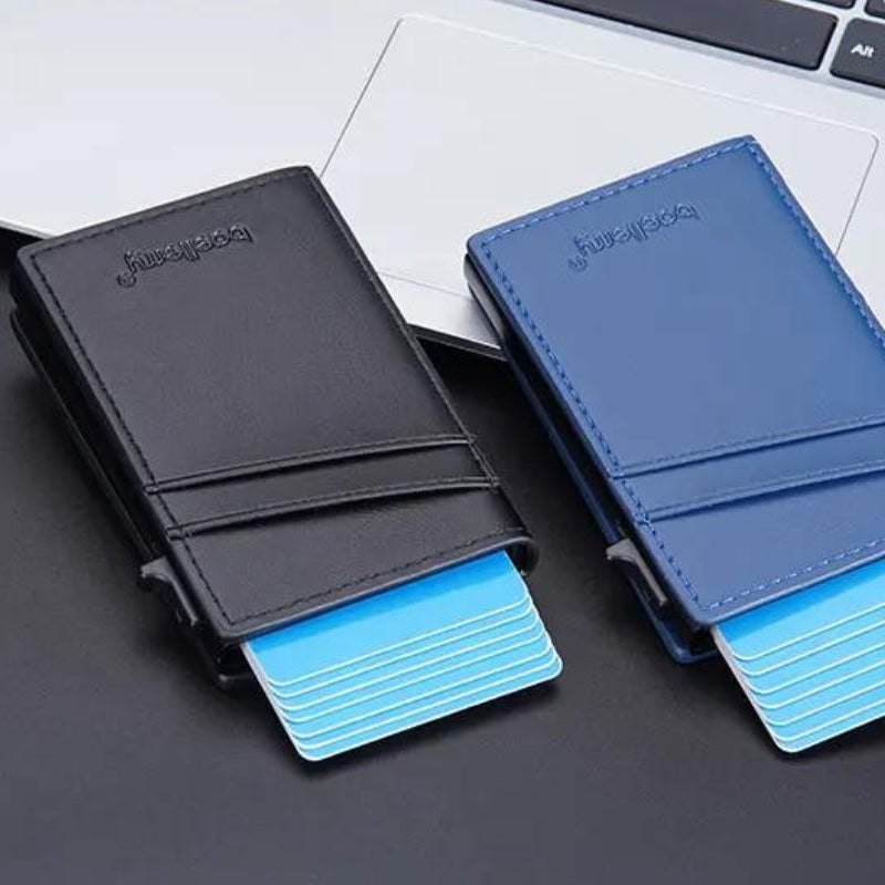 porte de carte cuir homme - Noir - Bleu - Marron Clair - Marron Foncé - Gris