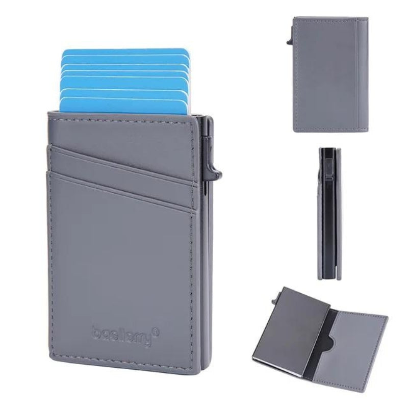 porte carte bleu cuir homme - Gris - Simple