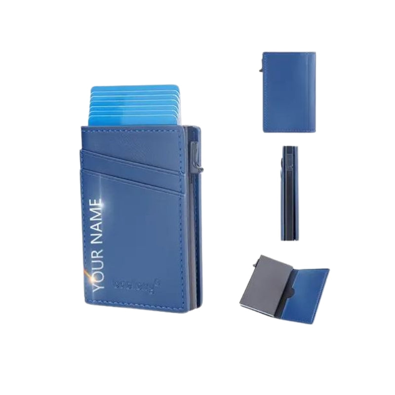 porte carte cuir bleu - Bleu - Personnalisé