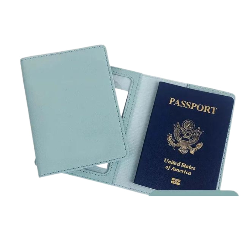 porte feuille en cuir femme - Bleu Ciel - Sans Gravure
