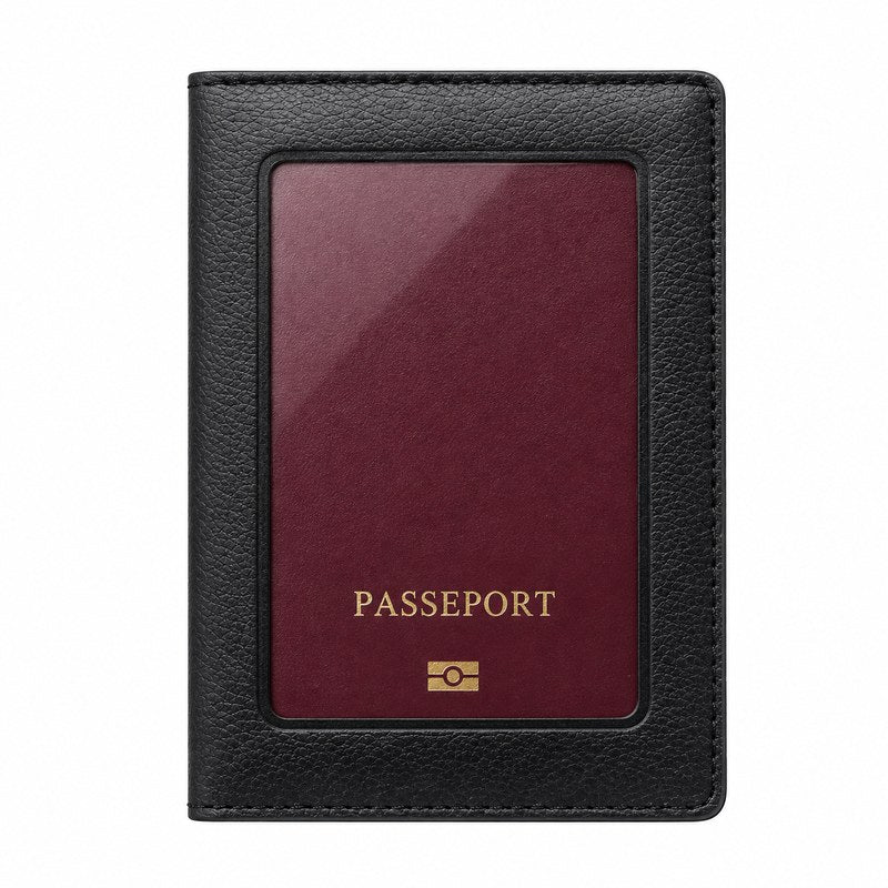 Protège passeport transparent noir, vue fermée