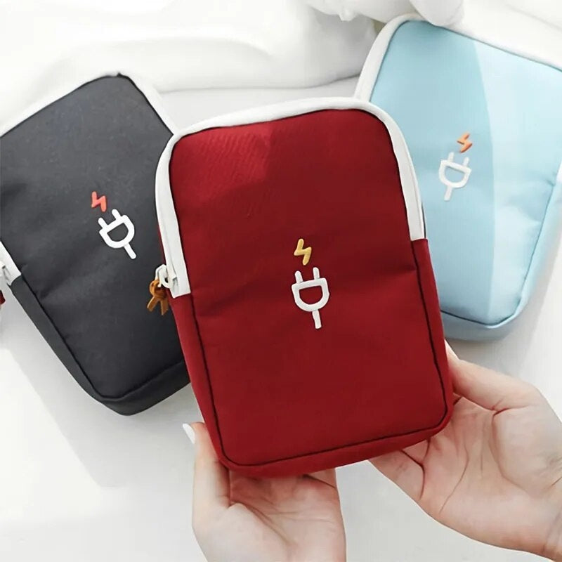 pochette range cable de voyage - Rouge - Noir - Bleu