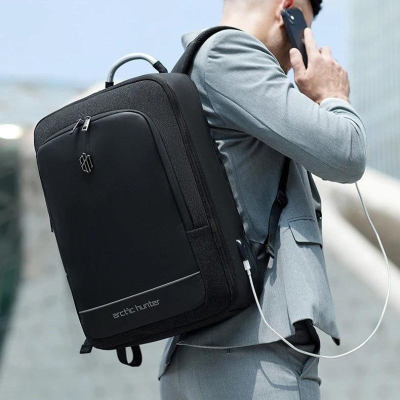 sac à dos avec port usb - Noir - Gris foncé - Gris clair