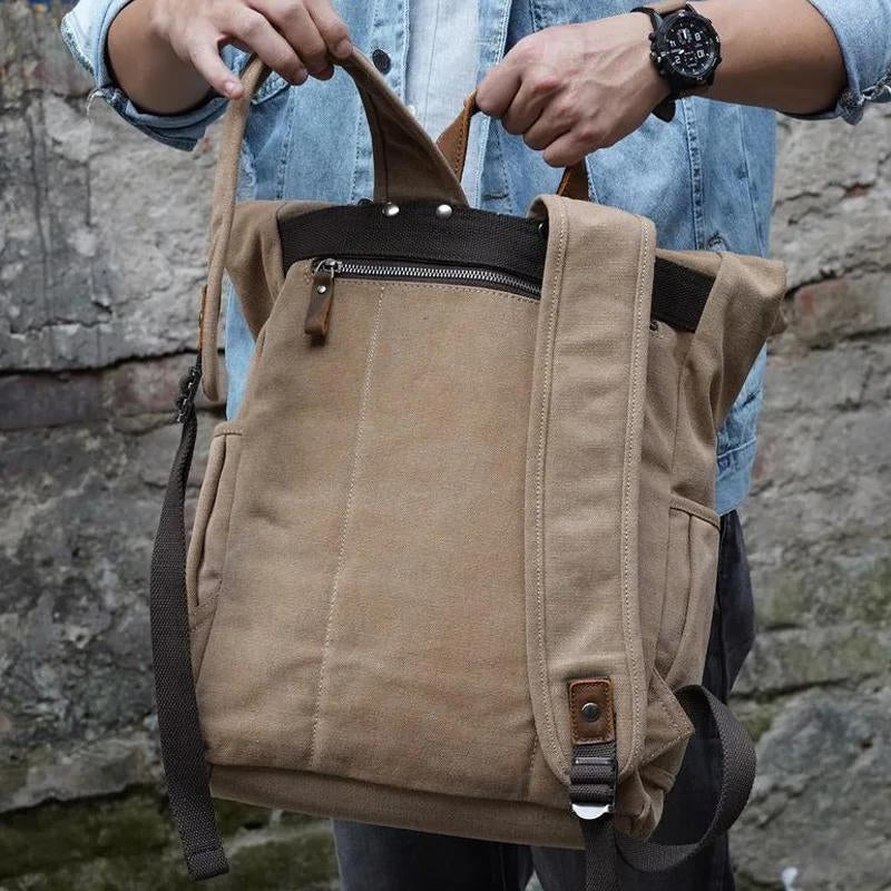 sac à dos toile - Vert - Gris - Bleu - Beige - Marron