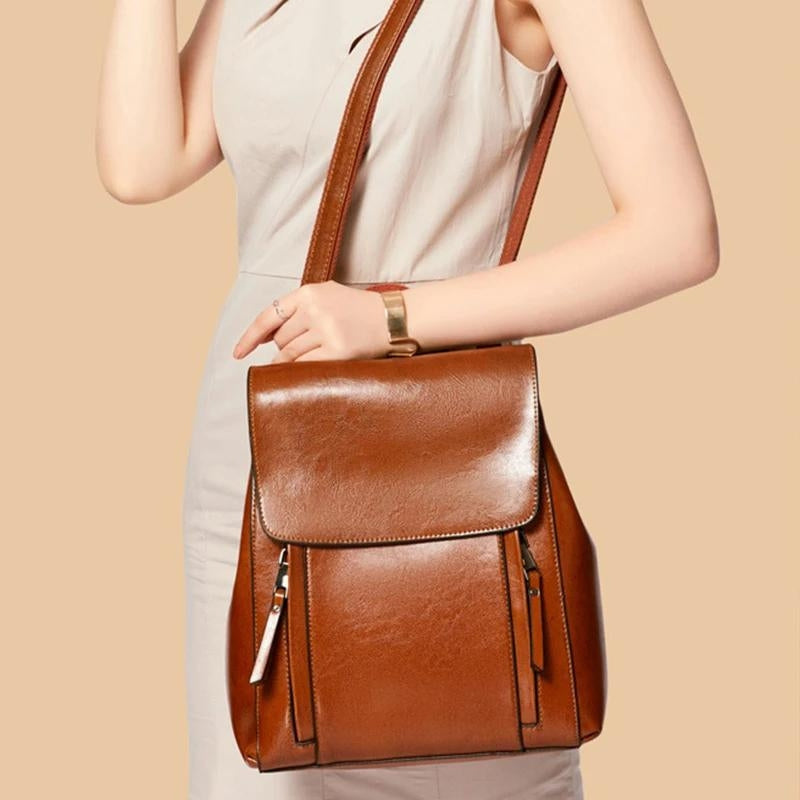 sac à dos en cuir marron femme - Caramel - Marron - Noir
