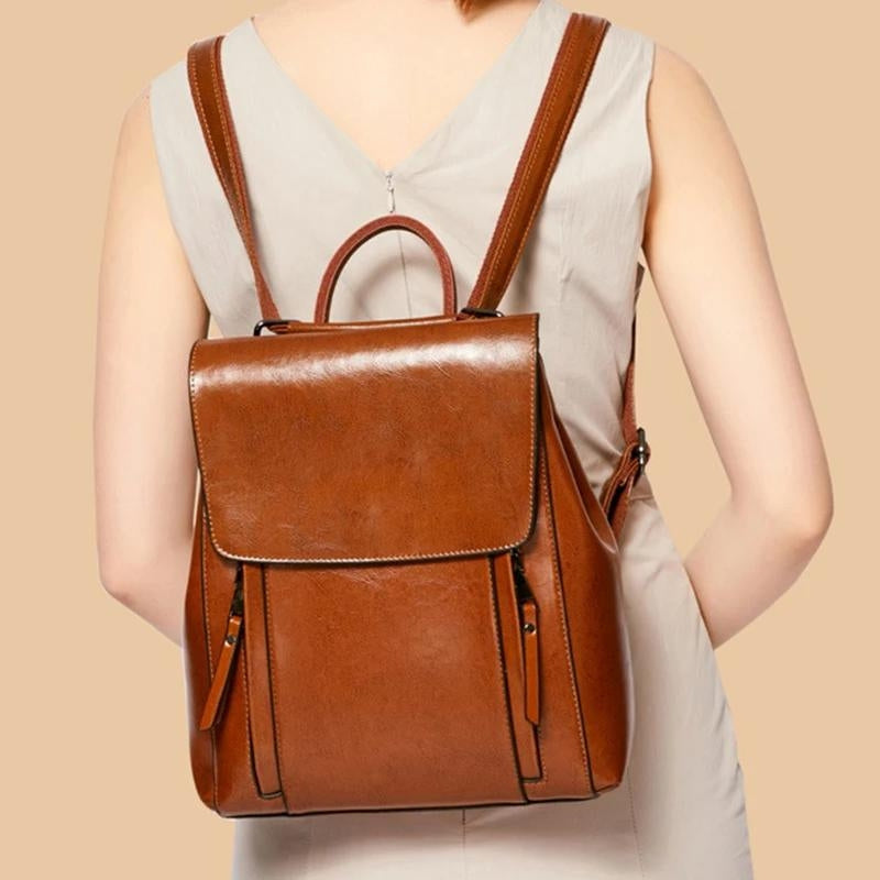 sac à dos en cuir souple femme - Caramel - Marron - Noir