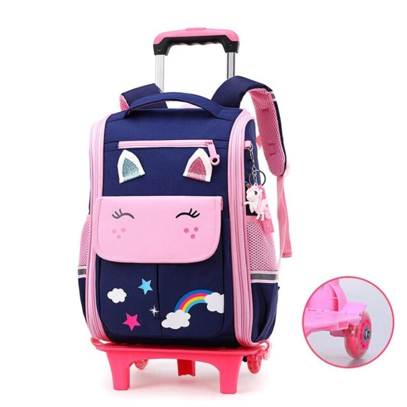sac a dos roulette fille - Bleu et Rose - Avec des Roulettes
