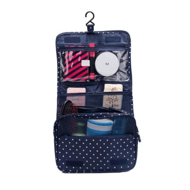 trousse de toilette femme à suspendre - Bleu Motif à Pois