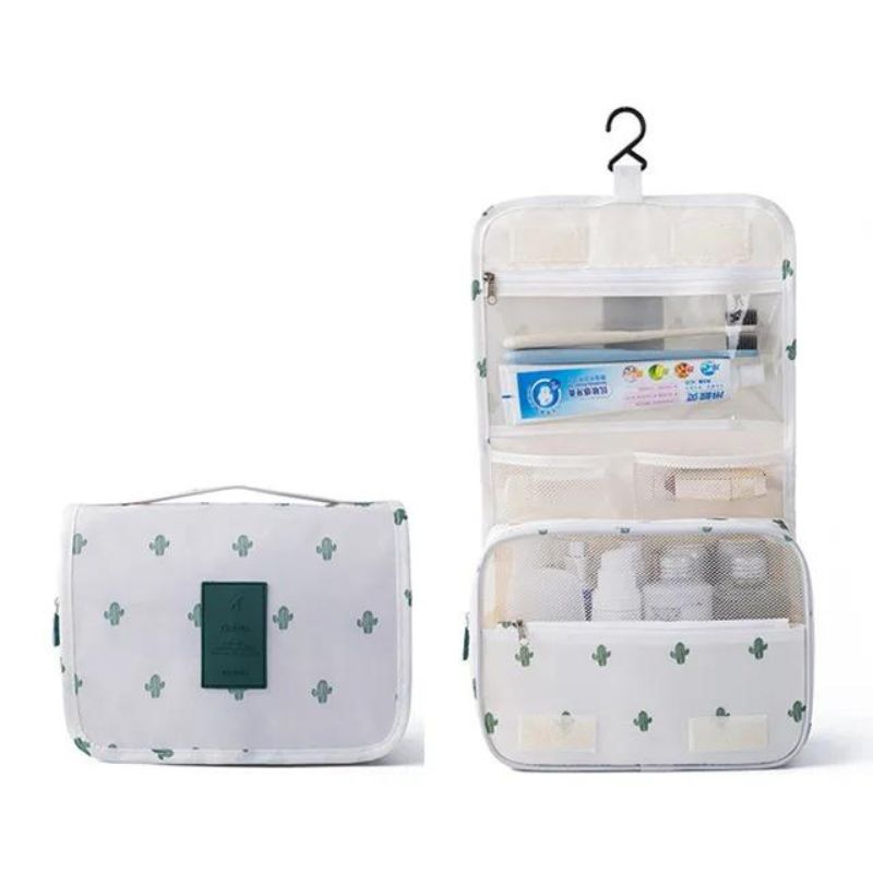 grande trousse de toilette femme originale - Blanc Motif Cactus