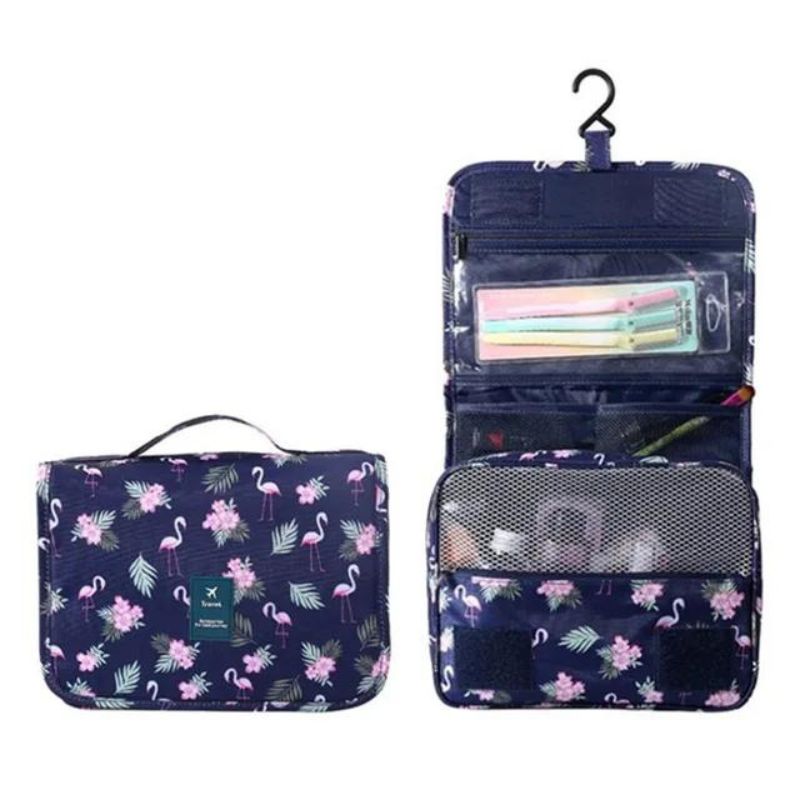 trousse de toilette originale femme - Bleu Motif Flamant Rose