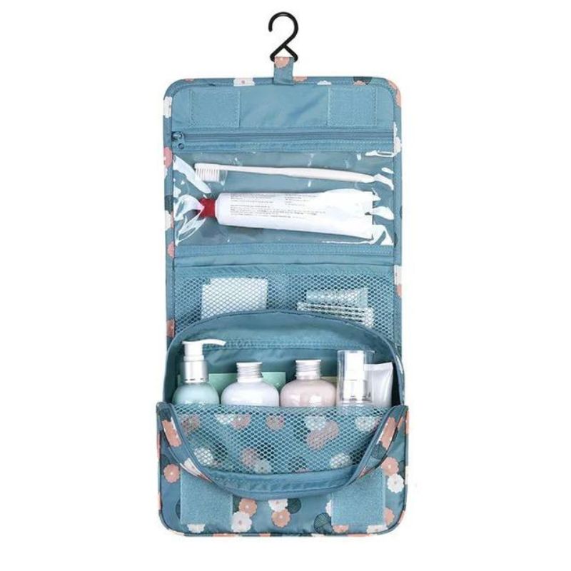 trousse de toilette femme avec compartiment - Bleu Ciel Motif à Fleurs
