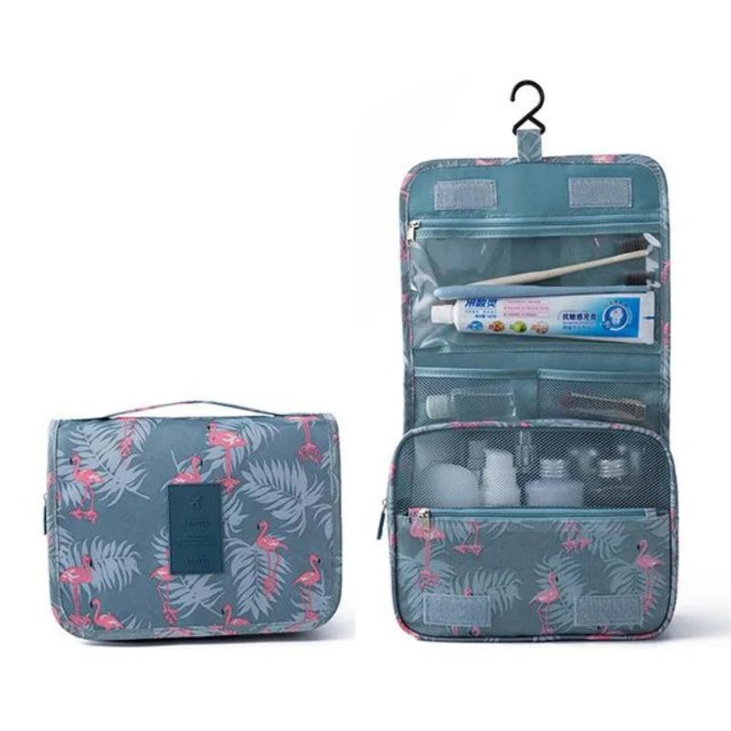 trousse femme originale - Bleu Ciel Motif Flamant Rose
