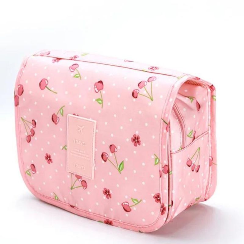 trousse de toilette femme avec poches - Rose Motif Cerise