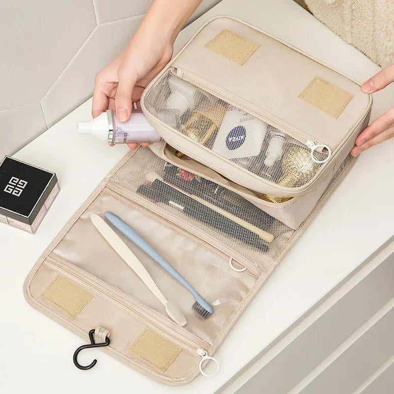 trousse de toilette pliable femme - Noir 1 - Noir 2 - Rose 1 - Rose 2 - Bleu Marine - Bleu Ciel - Gris - Blanc avec Motifs - Beige - Vert - Kaki