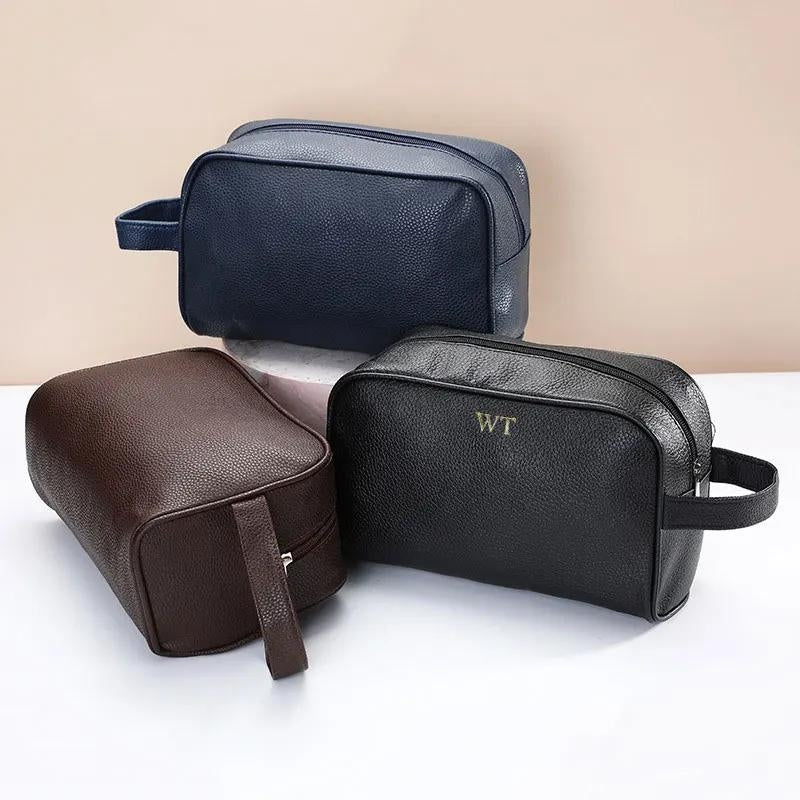 trousse cuir personnalisable - Noir - Marron - Bleu